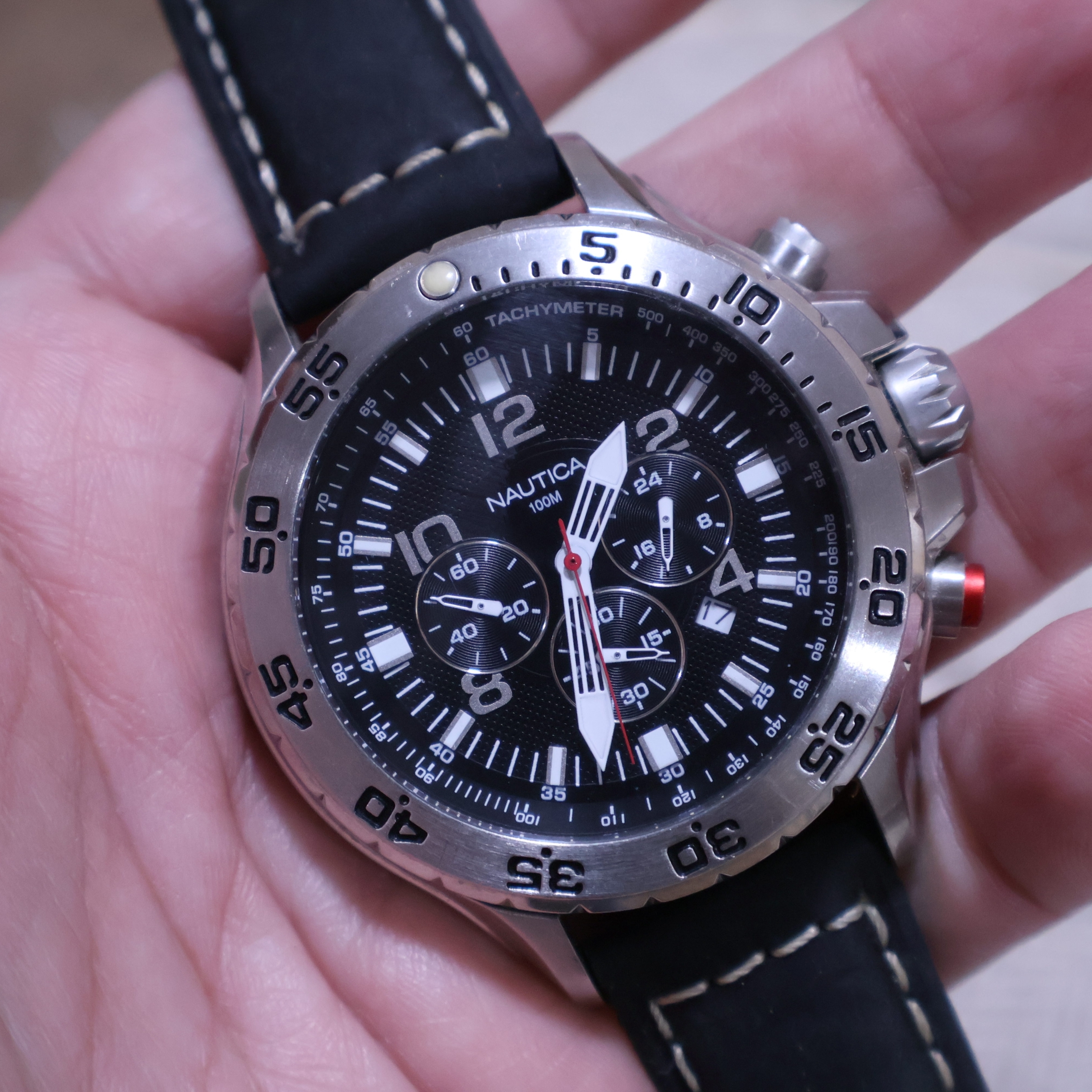 Nautica Black Dial Silver Bezel Mens Watch